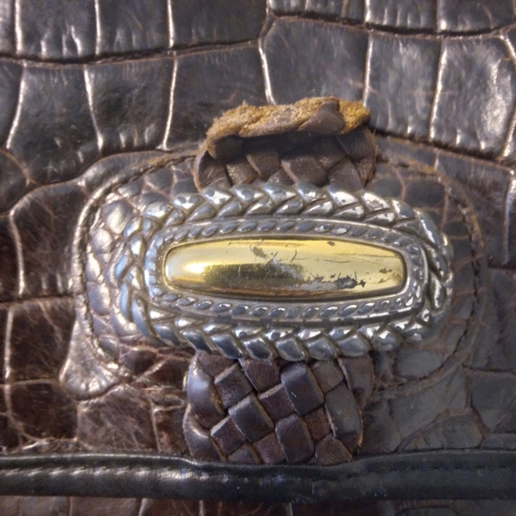 VTG Brighton Crossbody 9" x 8.5" x 3" Crocodile Embossed Black Brown - Picture 5 of 12